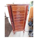 JEWELRY ARMOIRE 7 DRAWER, 2 SIDE DOORS, OPEN TOP,