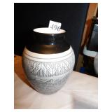 CLARK ETCHED VASE, GLAZED TOP 6" H