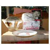 NEW SUNBEAM MIXER, CHRISTMAS PLATE, WAFFLE IRON,