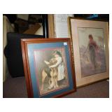 TWO PRINTS: A GIRL READING TO A DOG AND WOMAN