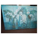 PAINTING ON CANVAS OF FLOWERS IN VASES, SIGNATURE