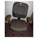 OFFICE CHAIR WITH WOODEN ACCENTS, IN GOOD