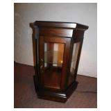MINI CURIO CABINET/ TABLE. HAS WORKING LIGHT AND