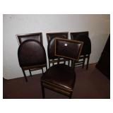 4 WOODEN FOLDING CHAIRS, ONE CHAIR HAS A SMALL
