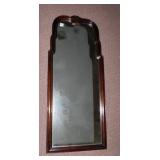 WOODEN FRAMED MIRROR WITH TWO WALL HANGERS ON