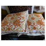 3 STITCHED PILLOWS, 2 MATCHING.
