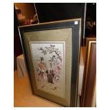 FRAMED SILK EMBROIDERED OF ORIENTAL LADY, MAN,
