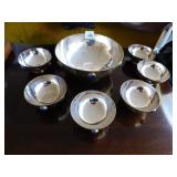 METAL BOWL WITH SIX SMALLER MATCHING BOWLS WITH