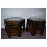 PAIR END STANDS, GLASS PACKED AWAY FOR SAFE