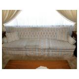 SOFA TUFTED BACK 95"LONG CREAM AND BLUE STRIPES