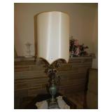 VINTAGE LAMP WITH METAL BASE AND FLOWERS 47"H