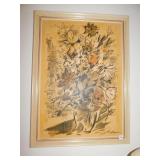 LAMP 3 ARMS METAL BASE WITH FLOWERS 23"H