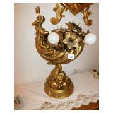 UNIQUE LAMP WITH FISH BASE GOLD TRIM, VERY HEAVY,