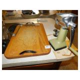 RIVAL GRINDOMATIC AND WOODEN MEAT PLATTER