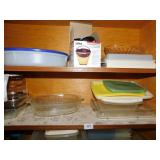 ASSORTED CONTAINERS, PYREX CASSEROLE, ETC.