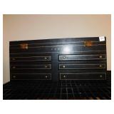 BLACK JEWELRY CHEST WITH 6 DRAWERS MONOGRAMED ON