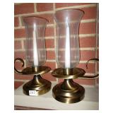 PAIR OF CANDLE HOLDERS WITH HURRICANE GLASS