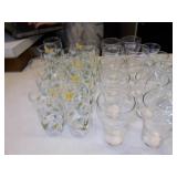 GROUP OF GLASSES INCLUDING FLOWER DESIGN, COKE,