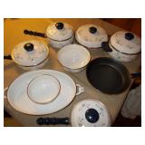 DECORATED POTS AND PANS, CASSEROLE DISH, BOWLS