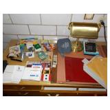 CONTENTS ON DESK INCLUDING SCISSORS, CALCULATOR,