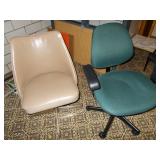 TAN LEATHER OFFICE CHAIR, GREEN CLOTH OFFICE