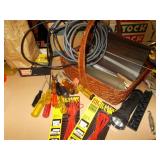 BASKET WITH EXTRA LONG RUBBER BANDS, TV CABLES,