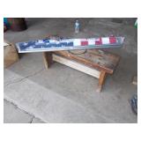 2 NEW AMERICAN FLAGS AND A STEP STOOL.