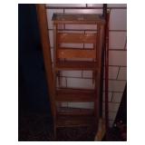 WOODEN LADDER, DUSTPAN, BROOM, ETC.