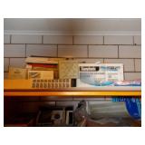 CASSETTE RECORDER IN BOX, AND OFFICE SUPPLIES.