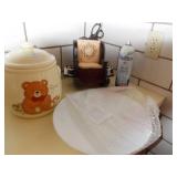 COOKIE JAR, MINI ROCKING CHAIR PIN CUSHION/THREAD