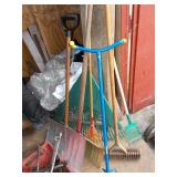 ASSORTED GARDEN INCL SHOLVEL , RAKE,TIRE IRONS