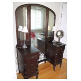 DEPRESSION ERA TRIPLE MIRROR VANITY - MAHOGANY