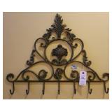 DECORATIVE WROUGHT IRON COAT RACK - 7 HOOKS