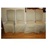 4 UPHOLSTERED DEACON CHAIRS IN BROCADE CLOTH WITH
