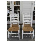 WHITE PAINTED, SISAL SEAT LADDER BACK CHAIRS - 4