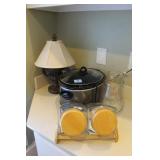 GROUPING: CROCK POT, LAMP, CANISTERS, ETC.