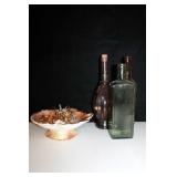 DECORATIVE GLASS BOTTLES AND CERAMIC BOWL