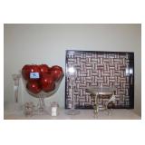 GROUPING: SERVING TRAY, FRUIT BOWL, CANDLE
