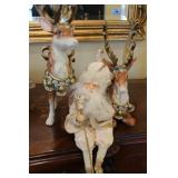 FITZ & FLOYD REINDEER (2) AND SHELF SANTA