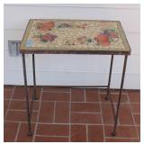 MOSAIC TABLE WITH WROUGHT IRON BASE - 20" X 13" X