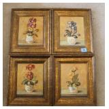 SET OF 4 FLORAL PRINTS - OIL ON BOARD - ARTIST