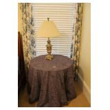 TABLE WITH COVERING AND TABLE LAMP