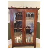 LEADED GLASS MISSION STYLE BOOKCASE - 2 DOOR -