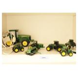 JOHN DEERE TOY TRACTORS AND CERAMIC NIGHT LIGHT