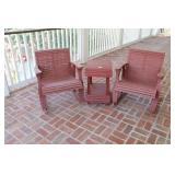 2 SLAT WOOD PORCH ROCKERS AND TABLE