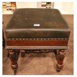 HIDE-A-WAY CHESS BOARD STOOL WITH MEN - LEATHER