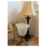 3 TABLE LAMPS: BRASS, DOUBLE GLOBE AND TABLE