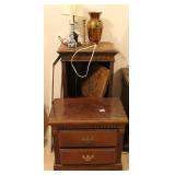 2 DRAWER END TABLE, ANTIQUE MUSIC CABINET (NEEDS