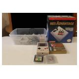 GAME BOY WITH ZELDA GAME AND NES ADVANTAGE GAME
