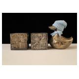 3 SILVER PLATE BABY BANKS